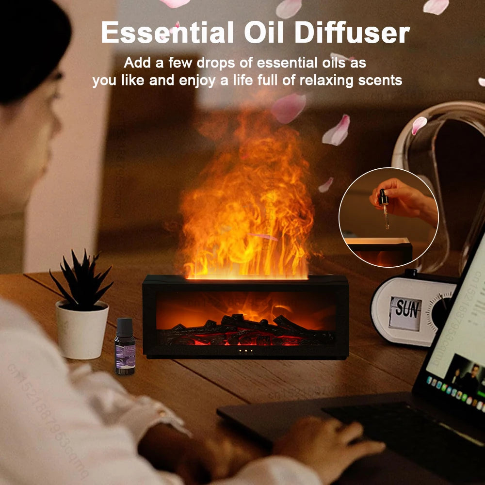 Flame Aroma Diffuser & Humidifier – Essential Oil Diffuser with LED Light, Remote Control & Auto Shut-Off for Home or Office