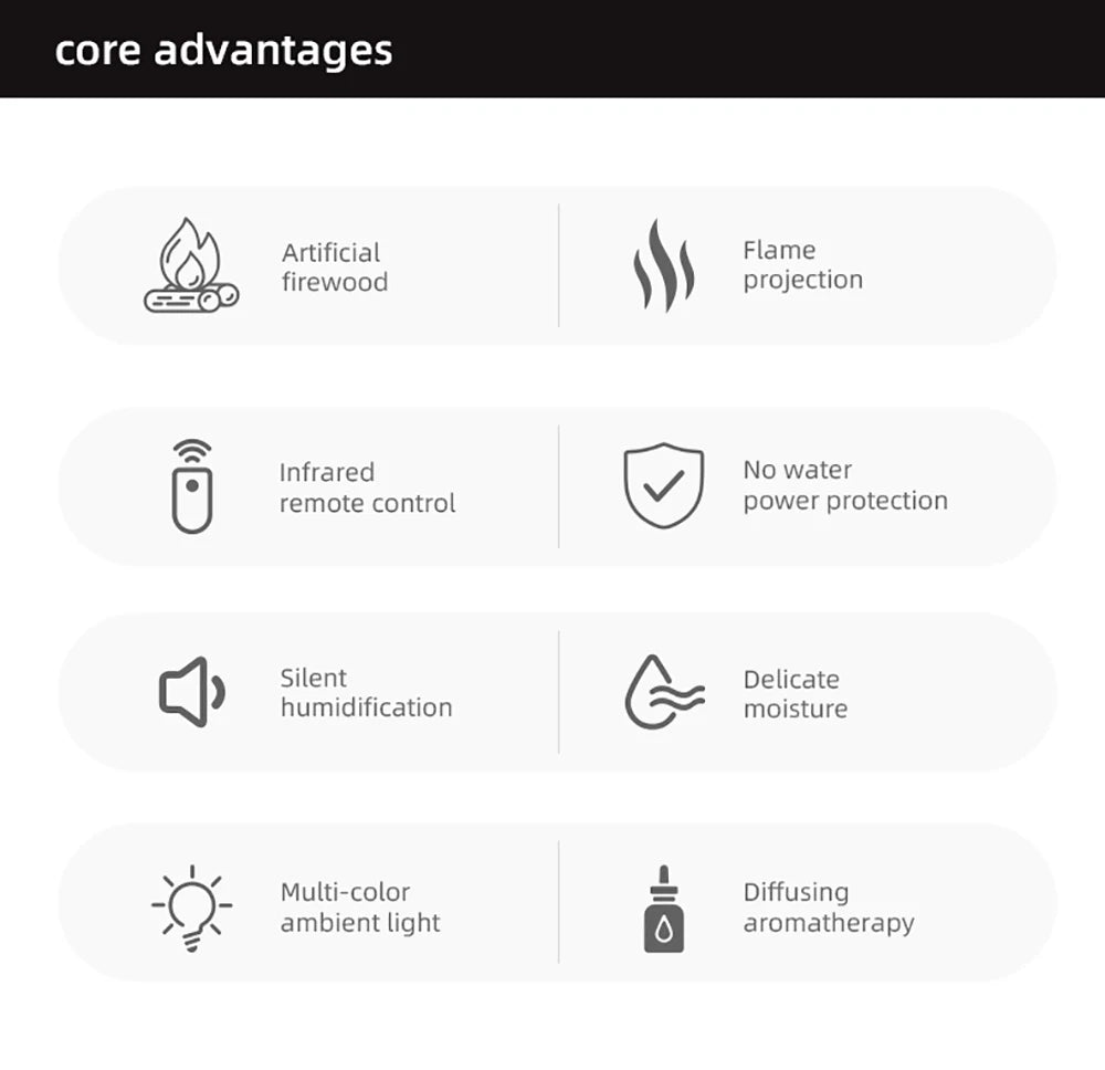 Flame Aroma Diffuser & Humidifier – Essential Oil Diffuser with LED Light, Remote Control & Auto Shut-Off for Home or Office