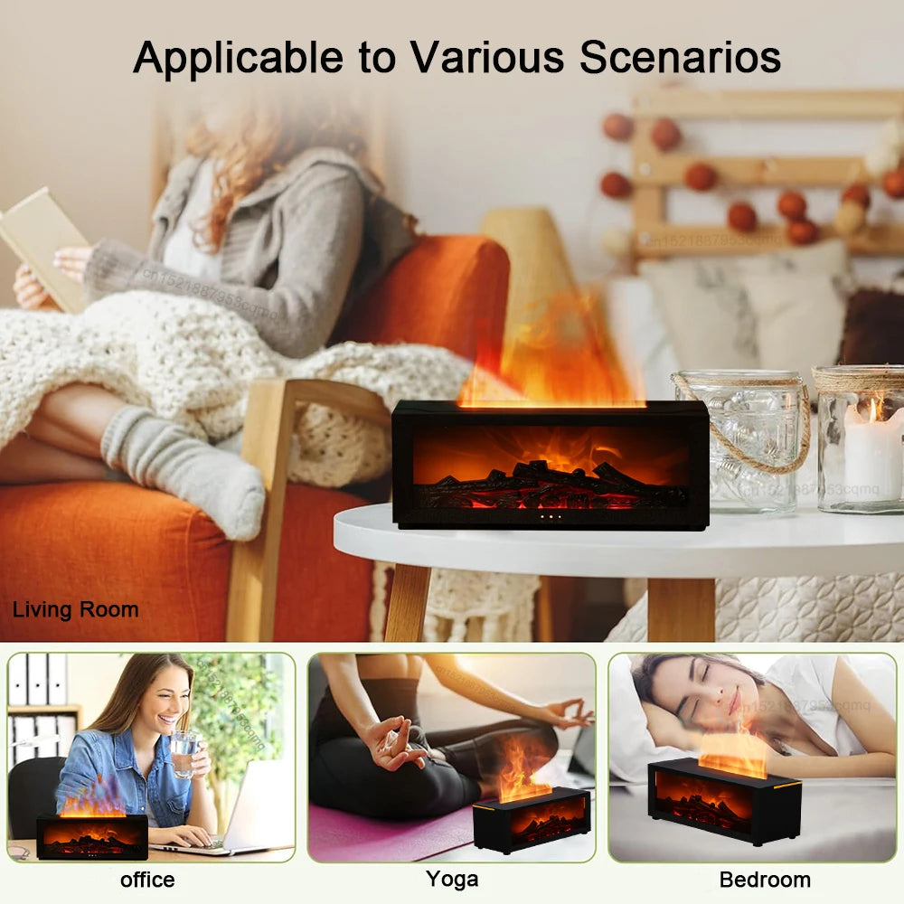 Flame Aroma Diffuser & Humidifier – Essential Oil Diffuser with LED Light, Remote Control & Auto Shut-Off for Home or Office
