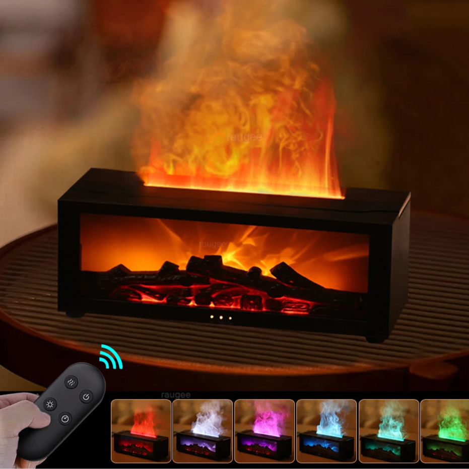 Flame Aroma Diffuser & Humidifier – Essential Oil Diffuser with LED Light, Remote Control & Auto Shut-Off for Home or Office